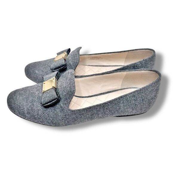 Cole Haan Grey Wool Fabric Bow Gold Logo Flat Loafer Flats Women’s Size 7 B - Picture 2 of 6